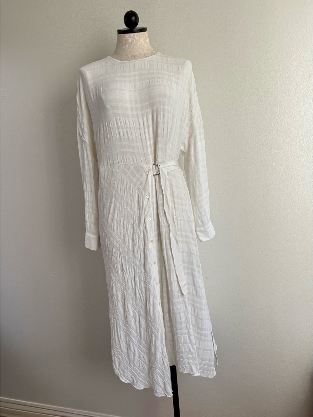 All Saints Penny White Long Sleeved Midi Belted Dress Size Medium